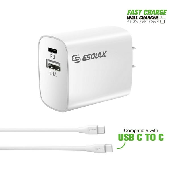 White Pkg 18w USB Travel Charger USB-c Cable 5ft 